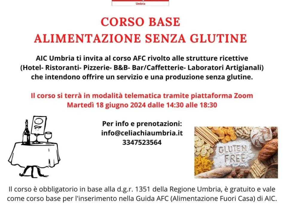 Corso base alimentazione senza glutine online - 18/06/2024