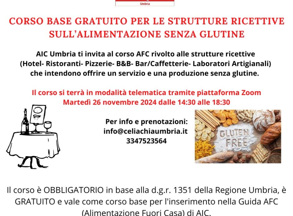 Corso Alimentazione Senza Glutine per le Strutture Ricettive