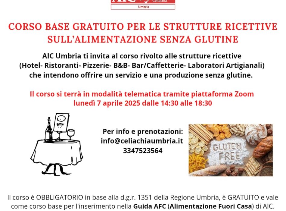 Corso Alimentazione Senza Glutine strutture ricettive
